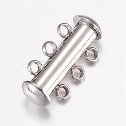 304 Stainless Steel Slide Lock Clasps, Peyote Clasps, 3-Strand, 6-Hole, Tube, Stainless Steel Color, 20x10x6.5mm, Hole: 1.8mm(STAS-G071-50P)