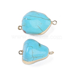 Synthetic Turquoise Connector Charms, with Brass Findings, Nuggets Links, Golden, 29~30.5x18.5~20x14~15.5mm, Hole: 2mm(KK-F868-31G)