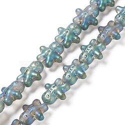 Full Rainbow Plated Forsted Electroplate Glass Beads, Ginger Man, for Christmas, Dark Sea Green, 15x14x7mm, Hole: 1mm, about 45pcs/strand, 24.80''~25.20''(63~64cm)(GLAA-P005-FR04)