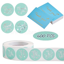 1 Roll Word Thank You Self Adhesive Paper Stickers, with 2 Bag Thank You Theme Card, Turquoise, 2.5cm(DIY-SZ0007-83A)