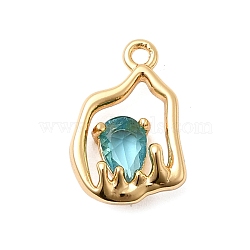 Brass Glass Pendants, Teardrop Charm, Nickel Free, Real 18K Gold Plated, 15x10.5x4.5mm, Hole: 1.2mm(KK-F916-36G)