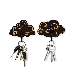 Wooden & Zinc Alloy Hook Hangers, Wall Mounted Key Hooks, Bird Shaped Divination Board, Cloud, 84~95x47~57x7mm, 2 style, 1pc/style, 2pcs/set(DIY-WH0460-011)