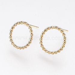 Long-Lasting Plated Brass Stud Earrings, Nickel Free, Ring, Real 18K Gold Plated, 10mm, Pin: 0.7mm(X-KK-K227-058G-NF)