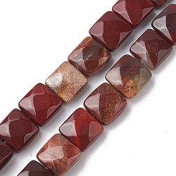 Natural Red Rainbow Jasper Beads Strands, Faceted Square, 10x10x5mm, Hole: 1.2mm, about 20pcs/strand, 7.95''(20.2cm)(G-K359-B08-01)