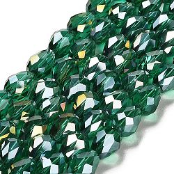 Electroplate Glass Beads Strands, AB Color Plated, Faceted Teardrop, Cyan, 15x10mm, Hole: 1mm, 50pcs/strand, 27.1 inch(X-EGLA-D015-15x10mm-26)