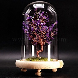 Natural Amethyst Display Decoration, with Brass Wire, for Home Desk Decorations, Tree of Life Cloche Bell Jar, 80x130mm(TREE-PW0001-22F)