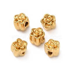 304 Stainless Steel Beads, Flower, Ion Plating(IP), Real 18K Gold Plated, 6x6x5.5mm, Hole: 1.8mm(X-STAS-D204-15G)