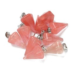 Cherry Quartz Glass Pendants, with 201 Stainless Steel Finding, Cone, 25x15mm, Hole: 4x7mm(G-B127-13P-06)