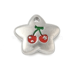 Alloy Enamel Charms, Star with Cherry Pattern Charm, Rack Plating, Lead Free & Cadmium Free, Platinum, 12.5x14x4mm, Hole: 1.5mm(PALLOY-F316-05P)