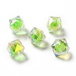 Two Tone UV Plating Rainbow Iridescent Acrylic Beads, Polygon, Lime Green, 15.5x16x16mm, Hole: 2.7~2.8mm(TACR-D010-02D)