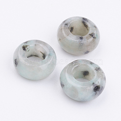 Natural Sesame Jasper/Kiwi Jasper Beads, Large Hole Hole Beads, Rondelle, 14x7~8mm, Hole: 6mm(G-K216-01E)