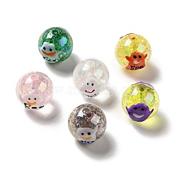 AB Color Transparent Crackle Acrylic Round Beads, Halloween Ghost Beads, with Enamel, Mixed Color, 19.5x20.5mm, Hole: 3mm(OACR-A013-03)