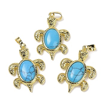 Synthetic Turquoise & Brass Pendants, Rack Plating, Cadmium Free & Lead Free, Sea Turtle Shaped, 38x27.5x7mm, Hole: 8x5mm