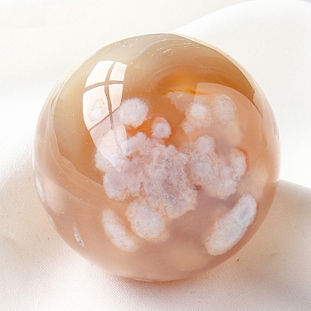 Natural Cherry Blossom Agate Crystal Ball, Reiki Energy Stone Display Decorations for Healing, Meditation, Witchcraft, 40mm