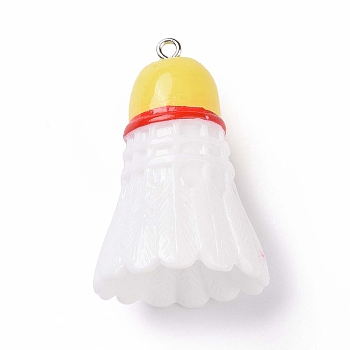 Sport Ball Theme Opaque Resin Pendants, Badminton Charms, with Platinum Plated Iron Loops, Yellow, 37.5x26mm, Hole: 2mm
