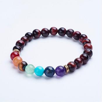 Natural Tiger Eye Beaded Stretch Bracelets, with Alloy Spacer Beads, 1-3/4 inch(45mm)