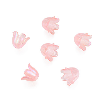 6-Petal Imitation Jelly Acrylic Bead Caps, AB Color Plated, Flower, Pink, 11.5x10.5x8.5mm, Hole: 1.4mm, about 2100pcs/500g