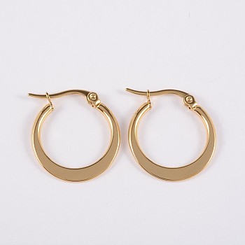 304 Stainless Steel Hoop Earrings, Flat Ring Shape, Hypoallergenic Earrings, Golden, 16x14x2mm, 12 Gauge, Pin: 1mm