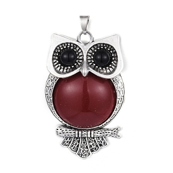 Antique Silver Plated Alloy Big Pendants, with Resin, Owl, Red, 72x44x9mm, Hole: 6x8mm