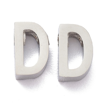 304 Stainless Steel Charms, Alphabet, Stainless Steel Color, Letter.D, 8x5x3mm, Hole: 1.8mm