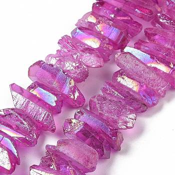 Natural Quartz Crystal Points Beads Strands, Dyed, Nuggets, Magenta, 15~30x4~8x4~7mm, Hole: 1mm, 8 inch