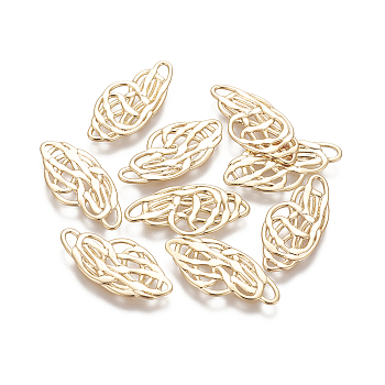 Brass Filigree Joiners, Real 18K Gold Plated, 22.4x10.5x0.8mm, Hole: 1~1.8mm