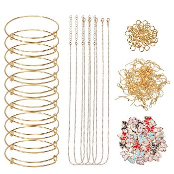 DIY Jewelry Set, with Alloy Enamel Charms, Iron Bangle Making & Cable Chains Necklace Makings & Earring Hooks, Golden