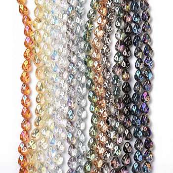 Transparent Electroplate Glass Beads Strands, Rainbow Plated, Teardrop, Mixed Color, 11x9x6.6mm, Hole: 1.1mm, about 55pcs/strand, 24.25 inch(61.6cm)