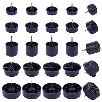 25Pcs 5 Style Plastic Furniture Glide, Iron Nail-on Slider Pad Floor Protector for Round Wooden Leg Feet of Chair Table Sofa, Black, 29.5~53.5x30~50.5mm, 5pcs/style