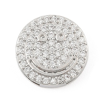 Brass Micro Pave Cubic Zirconia Slide Charms, Long-Lasting Plated, Flat Round, Platinum, 12.5x12.5x4mm, Hole: 11x1.5mm