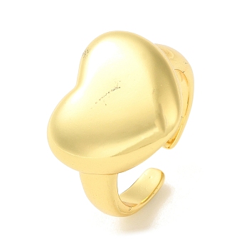 Brass Open Cuff Rings, Heart, Real 18K Gold Plated, Inner Diameter: 16mm