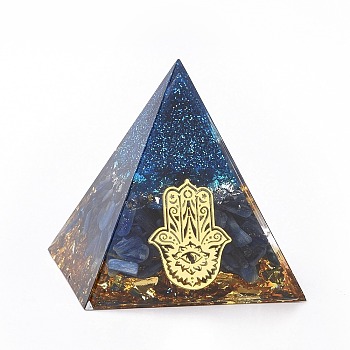 Resin Orgonite Pyramid Home Display Decorations, with Natural Gemstone Chips, Blue, 50x50x50mm