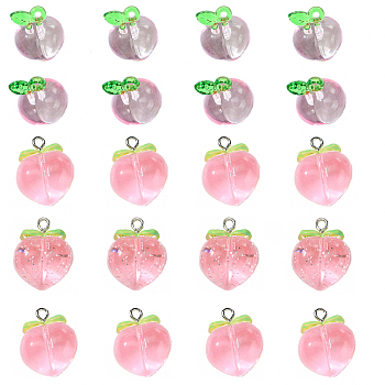 6Pcs 3 Styles Transparent Resin Fruit Pendants, 3D Peach Charms, Mixed Color, 17.5~20.3x15~17x12.5~14mm, Hole: 1.8~2mm, 2pcs/style