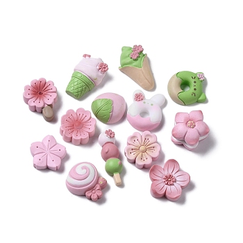 Cherry Blossom Flower/Donut/Ice Cream Macaron Color Resin Decoden Cabochons, Mixed Shapes, Mixed Color, 16.5~27x8.5~19x5~13mm