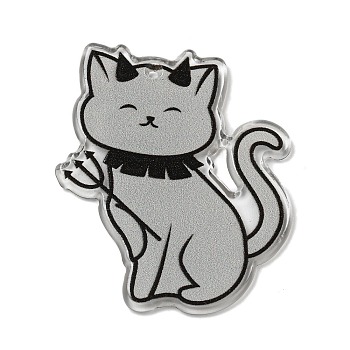 Halloween Themed Double-sided Printed Acrylic Pendants, Cat Shape, Light Grey, 38x33x2mm, Hole: 1.2mm