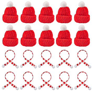 12Pcs Woolen Crochet Mini Hat with Pom Pom Ball with 12Pcs Mini Knitting Wool Yarn Scarf with 1Pc Rectangle Plastic Bags, FireBrick, 50~237x11~30x13~60mm