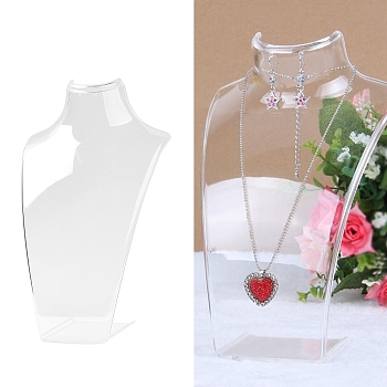 Plastic Bust Necklace Display Stands, Jewelry Holder for Necklace, Earring Storage, Clear, 18.5x11.85x30cm