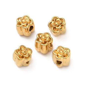 304 Stainless Steel Beads, Flower, Ion Plating(IP), Real 18K Gold Plated, 6x6x5.5mm, Hole: 1.8mm