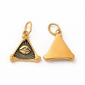 Ion Plating(IP) 304 Stainless Steel Pendants, with Jump Rings, Triangle with Eye Charms, Antique Golden, 17x16x3mm, Hole: 6mm