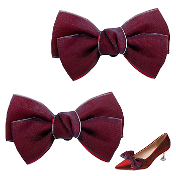 Polyester Bowknot Shoe Decorations, Detachable Shoe Buckle Clips, with Iron Findings, Purple, 59x101x18mm