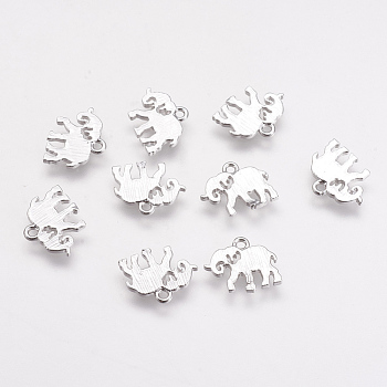 Brass Charms, Real Platinum Plated, Elephant, 10x12x1mm, Hole: 1mm