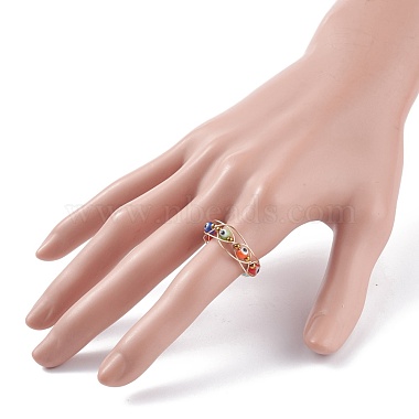 Round Evil Eye Lampwork & Glass Braided Bead Finger Ring(RJEW-JR00449-01)-3