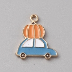 Thanksgiving Day Alloy Enamel Pendants, Light Gold, Pumpkin, 20.5x18x1.6mm, Hole: 1.8mm(PALLOY-WH0107-02K-KCG)