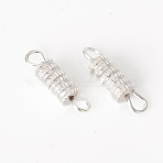 Brass Screw Clasps, Silver Color Plated, 13~14.5x3.5mm, Hole: 2mm, about 100sets/bag(KS-TAC0003-05S)