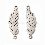 Non-Tarnish 201 Stainless Steel Connector Charms, Hollow Feather Links, Stainless Steel Color, 24x7x1mm, Hole: 1.4mm(STAS-K251-077P)