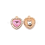 Alloy Crystal Rhinestone Charms, with Acrylic, Heart, Light Gold, Light Rose, 18x16x5mm, Hole: 1.4mm(ALRI-WH0002-65I)
