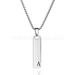 304 Stainless Steel Rectangle with Letter Pendant Box Chain Necklaces, Non-Tarnish, Letter A, 22.83 inch(58cm)(FS-WGD7C78-01)