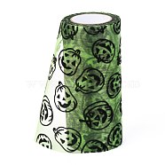 Halloween Deco Mesh Ribbons, Tulle Fabric, for DIY Craft Gift Packaging, Home Party Wall Decoration, Jack-O-Lantern Pattern, Light Green, 5-1/8 inch(129mm), 10yards/roll(9.14m/roll)(OCOR-H108-01C)