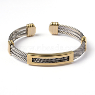304 Stainless Steel Cuff Bangles, Golden & Stainless Steel Color, 51x61mm(BJEW-L599-11)