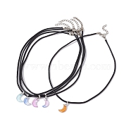 Glass Crescent Moon Pendant Necklaces, with Imitation Leather Cords, Mixed Color, 17.60~17.99 inch(44.7~45.7cm)(NJEW-JN04579)